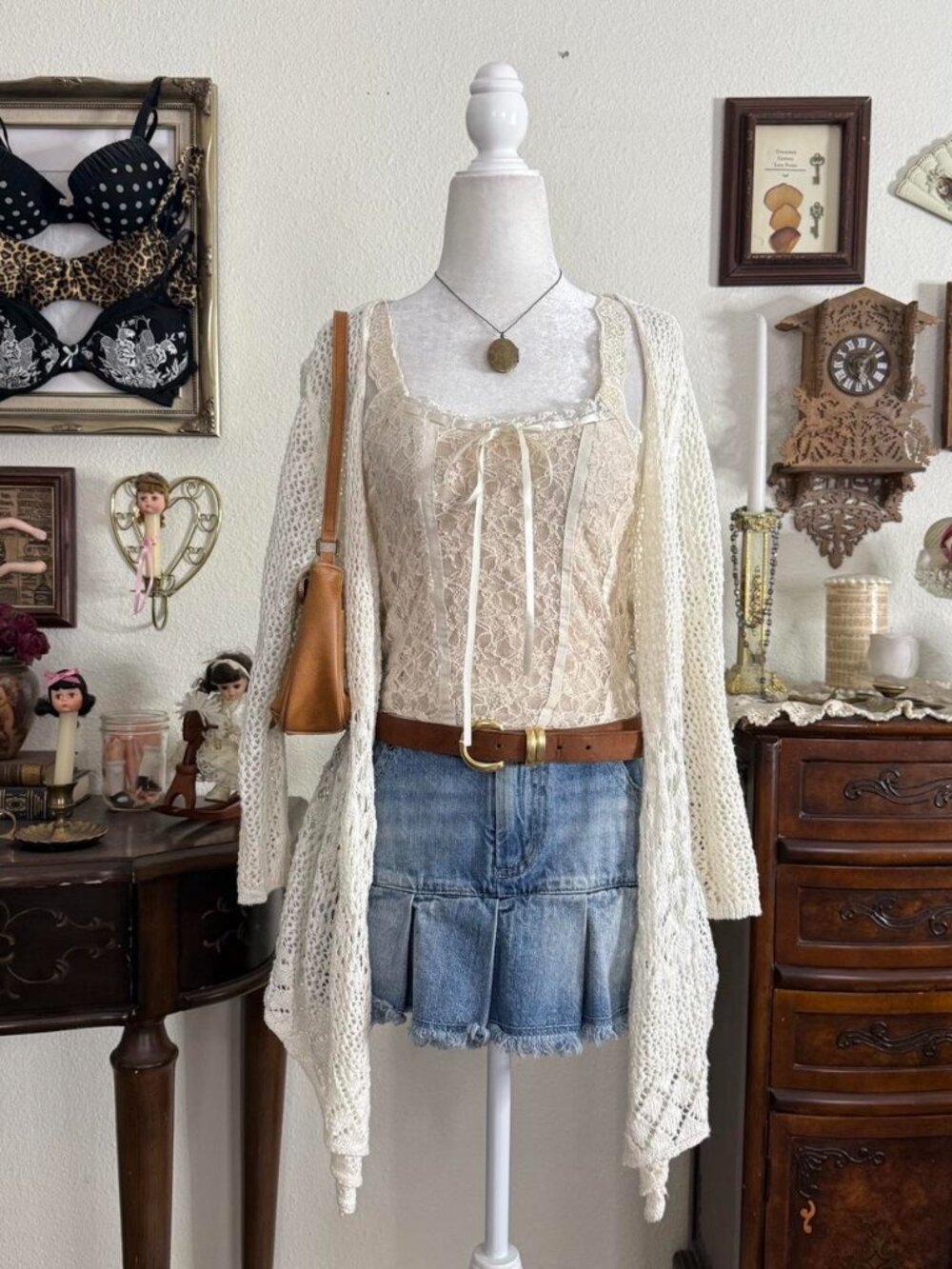 2010s fairy grunge boho cream white crochet cardigan